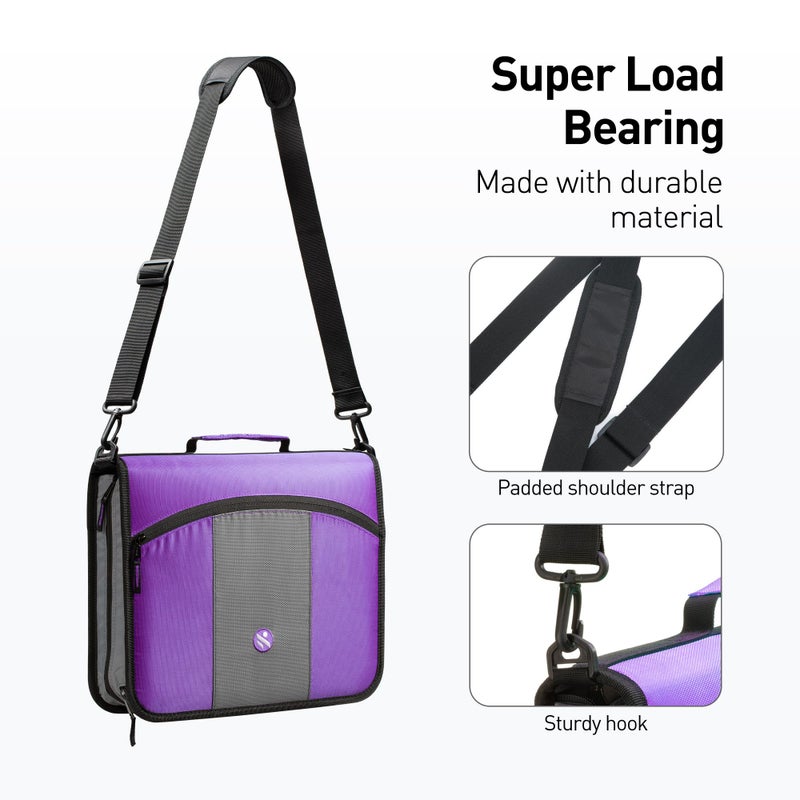 Kinbashi 3-Inch 3 Round Rings Zipper Binder, Expanding Files, Handle and Shoulder Strap Included, Purple - Image 5